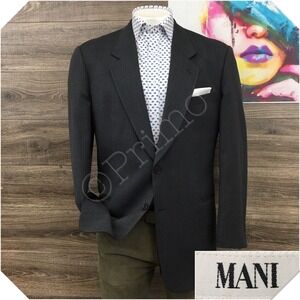 VINTAGE MANI Mens Blazer Sport Coat Casual Jacket Size 44L Two Button‎ Wool Suit